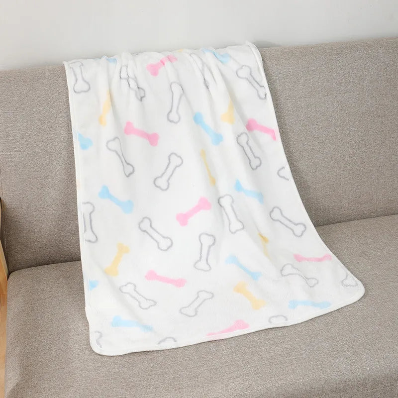 Soft Pet Dog Cat Fleece Blanket Coral Fleece Dog Paw Bones Print Bed Warm Washable Breathable Kitten Puppy Protective for Couch