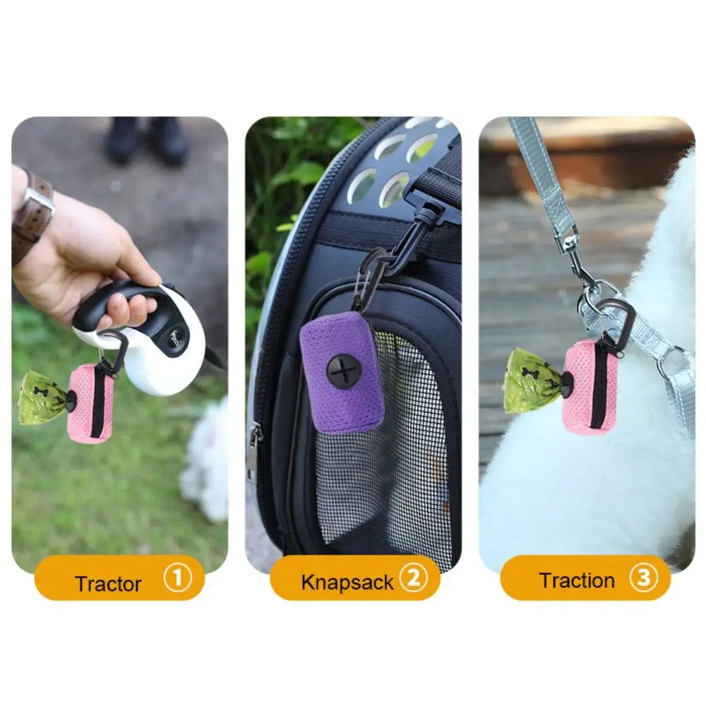 Portable Hanging Dog Poop Bag Dispenser with Buckle for Walking Pets