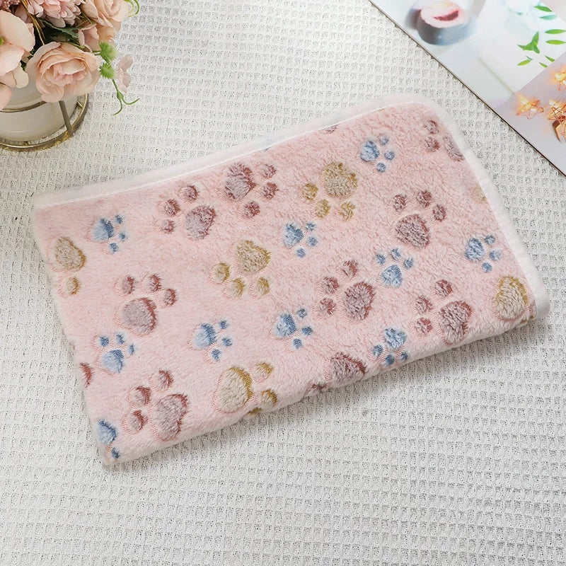 Soft Pet Dog Cat Fleece Blanket Coral Fleece Dog Paw Bones Print Bed Warm Washable Breathable Kitten Puppy Protective for Couch