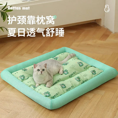 S-XL Pet Cat Mat Summer Cooling Mats for Dogs Breathable Dog Pad Dog Cat Sleeping Cool Cold Silk Washable Mats Summer Pet Bed