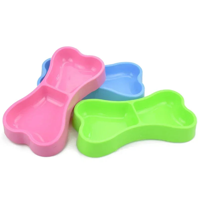 Bone Shape Candy Plastic Double Dog Bowl Dog Cat Pet Bowl Food Bowl Water Dish Travel Feeding Feeder Water Bowl