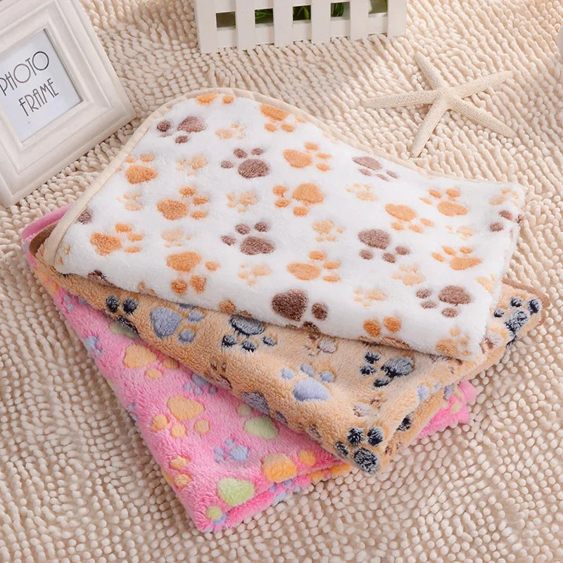 Soft Pet Dog Cat Fleece Blanket Coral Fleece Dog Paw Bones Print Bed Warm Washable Breathable Kitten Puppy Protective for Couch