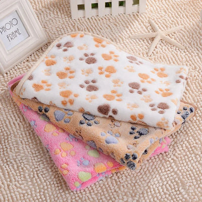 Soft Pet Dog Cat Fleece Blanket Coral Fleece Dog Paw Bones Print Bed Warm Washable Breathable Kitten Puppy Protective for Couch