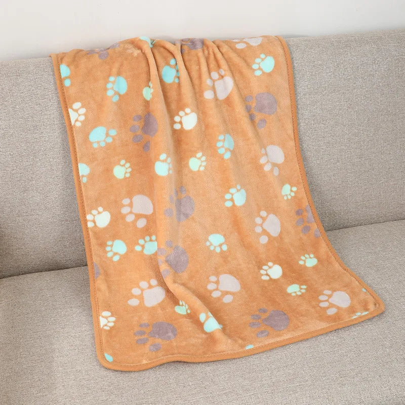 Soft Pet Dog Cat Fleece Blanket Coral Fleece Dog Paw Bones Print Bed Warm Washable Breathable Kitten Puppy Protective for Couch