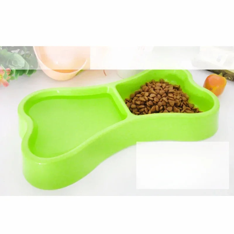 Bone Shape Candy Plastic Double Dog Bowl Dog Cat Pet Bowl Food Bowl Water Dish Travel Feeding Feeder Water Bowl