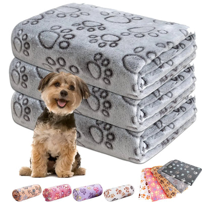 Soft Pet Dog Cat Fleece Blanket Coral Fleece Dog Paw Bones Print Bed Warm Washable Breathable Kitten Puppy Protective for Couch