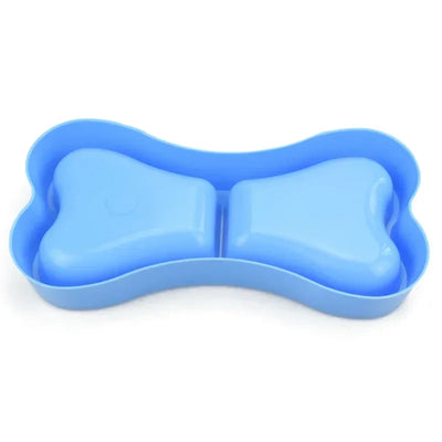 Bone Shape Candy Plastic Double Dog Bowl Dog Cat Pet Bowl Food Bowl Water Dish Travel Feeding Feeder Water Bowl