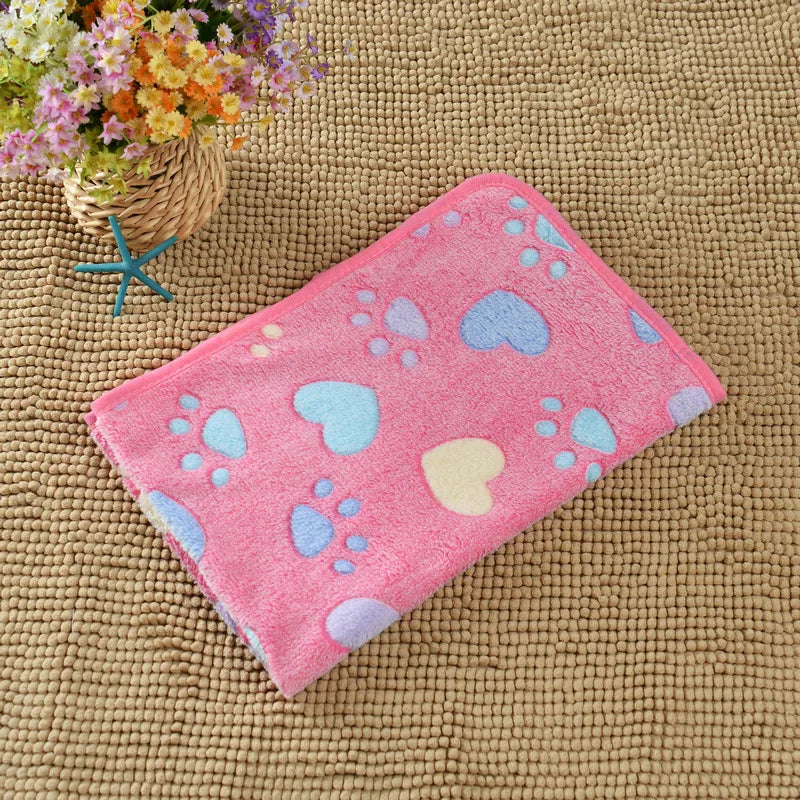 Soft Pet Dog Cat Fleece Blanket Coral Fleece Dog Paw Bones Print Bed Warm Washable Breathable Kitten Puppy Protective for Couch