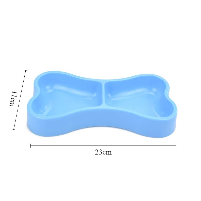 Bone Shape Candy Plastic Double Dog Bowl Dog Cat Pet Bowl Food Bowl Water Dish Travel Feeding Feeder Water Bowl